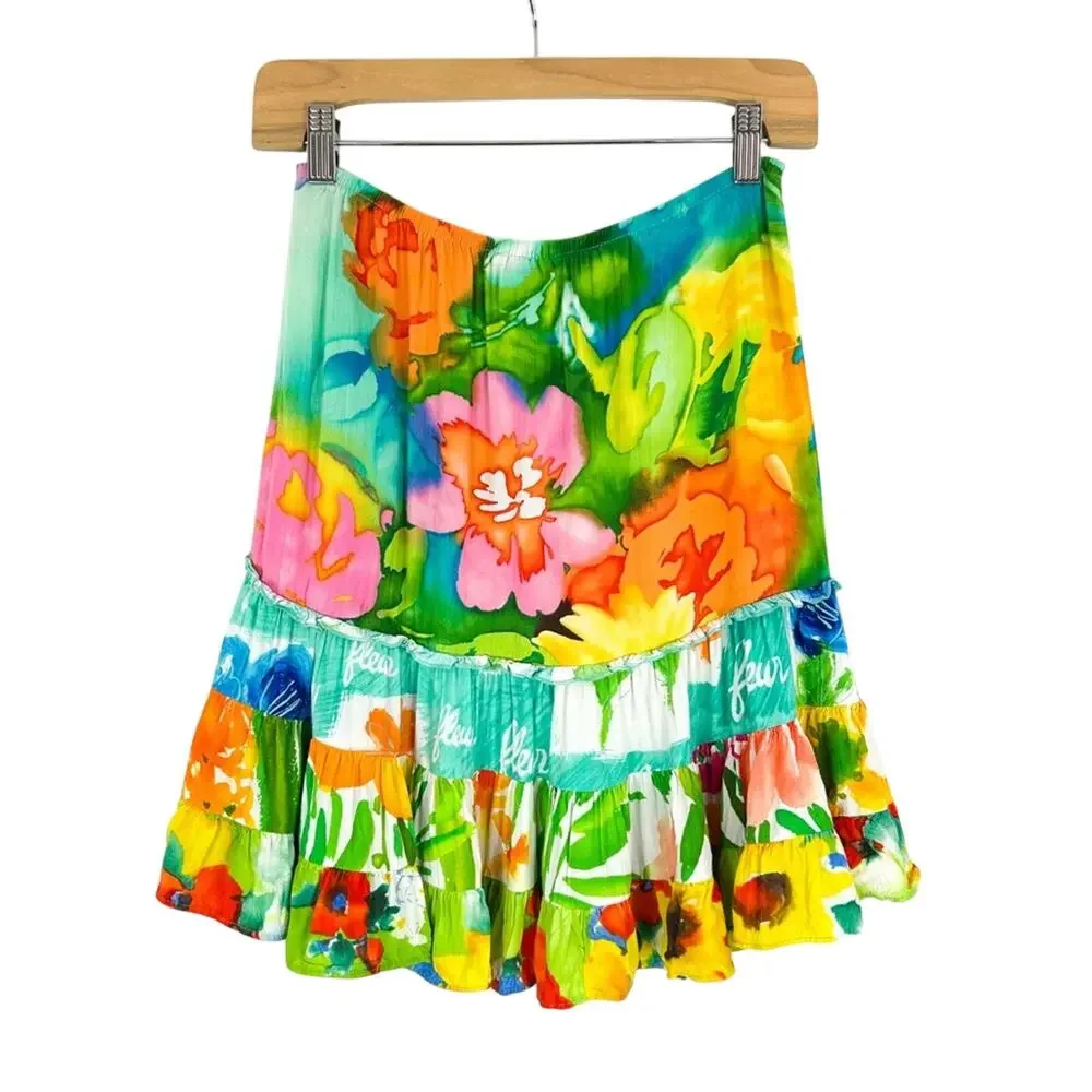 Vintage Jams World Skirt Parisian Garden Tiered Mini Colorful Watercolor Small‎